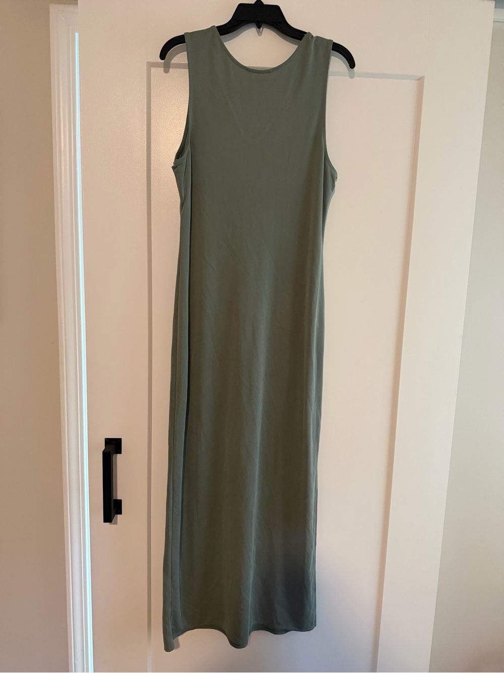 Sleeveless V-Neck Olive Maxi Dress - Casual Slip Style - Picture 3 of 4